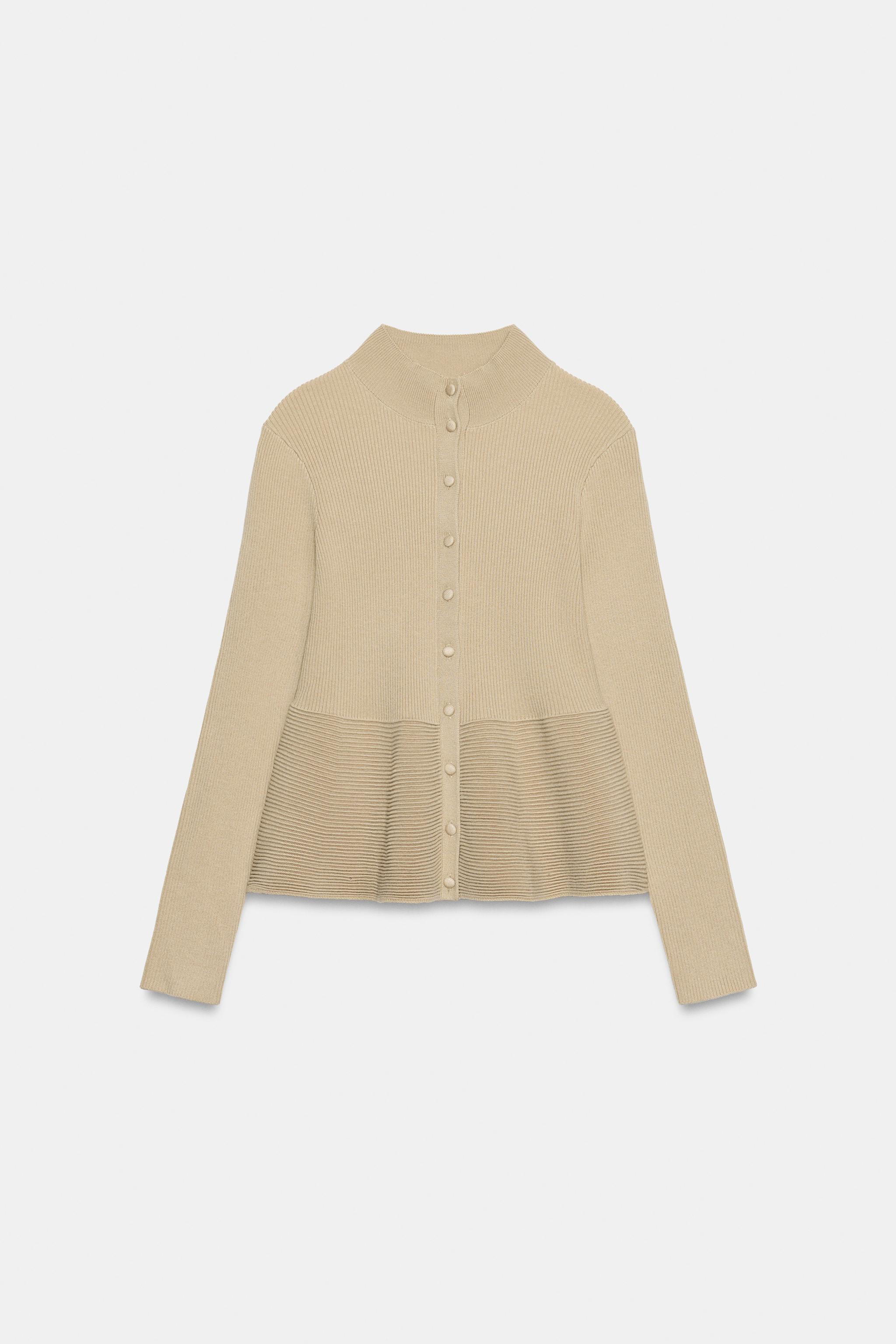 RIB KNIT COVERED BUTTON CARDIGAN